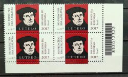 C 3690 Selo 500 Anos da Reforma Luterana Emissão Conjunta Brasil Alemanha Lutero 2017 Quadra Codigo de Barras