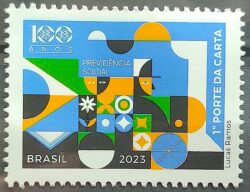 C 4086 Selo Previdencia Social Economia Trem Bandeira Flor Trabalho 2023