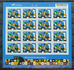 C 4086 Selo Previdencia Social Economia Trem Bandeira Flor Trabalho 2023 Folha