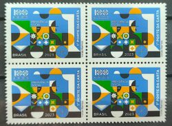 C 4086 Selo Previdencia Social Economia Trem Bandeira Flor Trabalho 2023 Quadra