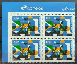 C 4086 Selo Previdencia Social Economia Trem Bandeira Flor Trabalho 2023 Quadra Vinheta Correios