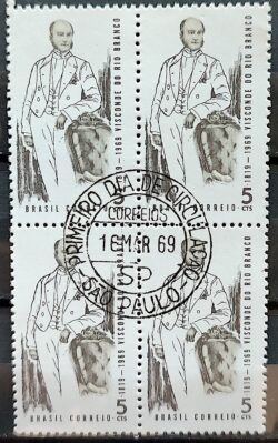 C 628 Selo Sesquicentenario Visconde do Rio Branco Diplomacia 1969 Quadra CPD SP