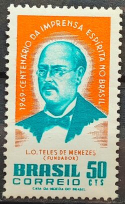 C 640 Selo Centenario da Imprensa Espirita Espiritismo Teles de Menezes 1969