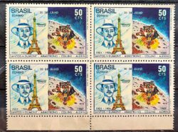 C 651 Selo Homem na Lua Santos Dumont Balao Franca Torre Eiffel Espaco 1969 Quadra 2