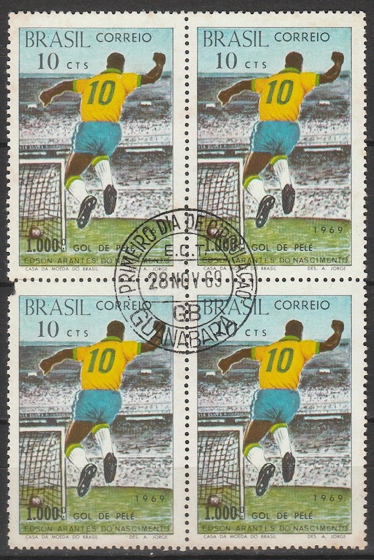 C 658 Selo Milesimo Gol de Pele Futebol Camisa 10 1969 Quadra CBC Guanabara