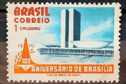 C 671 Selo Aniversario de Brasilia Congresso Nacional 1970