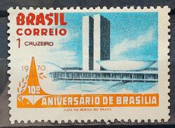 C 671 Selo Aniversario de Brasilia Congresso Nacional 1970 MH