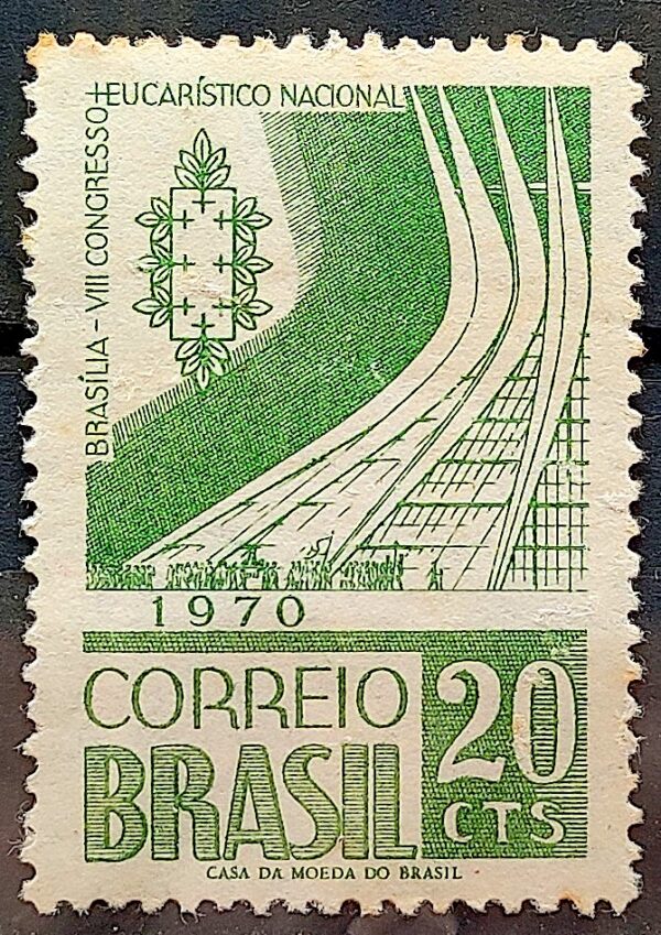 C 676 Selo Congresso Eucaristico Nacional Brasilia Catedral Igreja Religiao 1970 MH 2