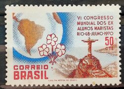 C 679 Selo Congresso Mundial dos Ex Alunos Maristas Mapa Cristo Redentor Educacao 1970