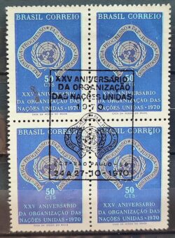 C 687 Selo Jubileu da Onu Mapa Direito Justica 1970 Quadra CBC SP
