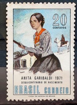 C 704 Selo Sesquicentenario Anita Garibaldi Militar Cavalo Arma Mulher 1971