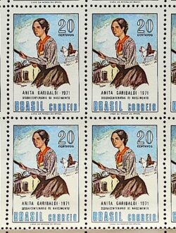 C 704 Selo Sesquicentenario Anita Garibaldi Militar Cavalo Arma Mulher 1971 Quadra