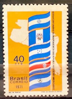 C 706 Selo 150 Anos Republicas Centro Americanas Bandeira Mapa 1971 CLM