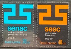 C 715 Selo 25 Anos do Senac Sesc Educacao Comercio 1971 Separados