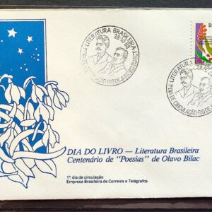 Envelope FDC 455 1988 Literatura Dia do Livro Olavo Bilac CBC RJ 1