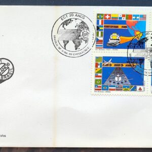 Envelope FDC 464 1989 ECT Servicos Postais Mapa Bandeira Aviao CBC BSB 01