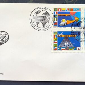 Envelope FDC 464 1989 ECT Servicos Postais Mapa Bandeira Aviao CBC BSB 02