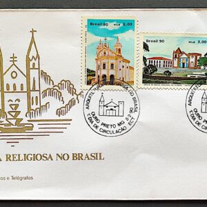 Envelope FDC 491 1990 Arquitetura Religiao Igreja CBC MG