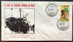 Envelope PVT FIL 010 1988 Imigracao Japonesa Japao Bandeira Navio CBC SP