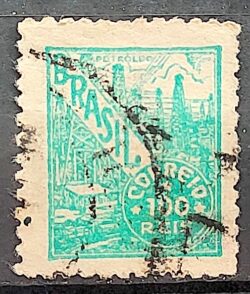 Selo Regular Cod RHM 373 Netinha Petroleo Energia 100 Reis Filigrana Q 1943 Circulado 1