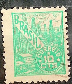 Selo Regular Cod RHM 373 Netinha Petroleo Energia 100 Reis Filigrana Q 1943 Circulado 2