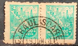 Selo Regular Cod RHM 373 Netinha Petroleo Energia 100 Reis Filigrana Q 1943 Circulado 3