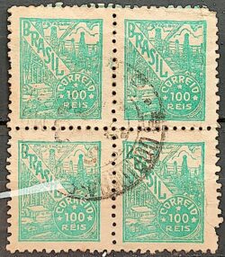 Selo Regular Cod RHM 373 Netinha Petroleo Energia 100 Reis Filigrana Q 1943 Quadra Circulado 1