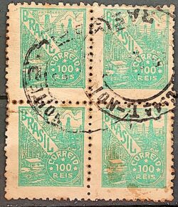 Selo Regular Cod RHM 373 Netinha Petroleo Energia 100 Reis Filigrana Q 1943 Quadra Circulado 2