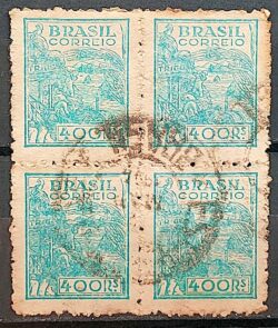 Selo Regular Cod RHM 375 Netinha Trigo Gastronomia 400 Reis Filigrana Q 1943 Quadra Circulado 4