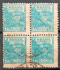 Selo Regular Cod RHM 375 Netinha Trigo Gastronomia 400 Reis Filigrana Q 1943 Quadra Circulado 5