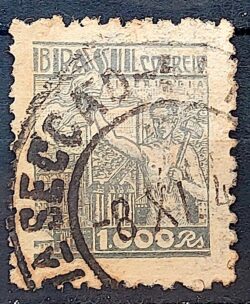 Selo Regular Cod RHM 379 Netinha Siderurgia 1000 Reis Filigrana Q 1943 Circulado 1