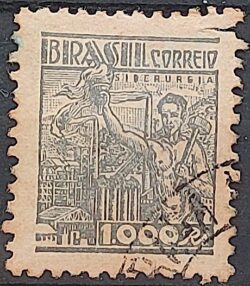 Selo Regular Cod RHM 379 Netinha Siderurgia 1000 Reis Filigrana Q 1943 Circulado 12