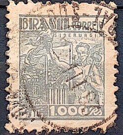 Selo Regular Cod RHM 379 Netinha Siderurgia 1000 Reis Filigrana Q 1943 Circulado 17