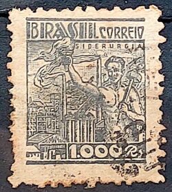 Selo Regular Cod RHM 379 Netinha Siderurgia 1000 Reis Filigrana Q 1943 Circulado 3