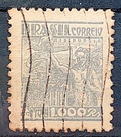 Selo Regular Cod RHM 379 Netinha Siderurgia 1000 Reis Filigrana Q 1943 Circulado 4