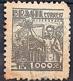 Selo Regular Cod RHM 379 Netinha Siderurgia 1000 Reis Filigrana Q 1943 Circulado 8