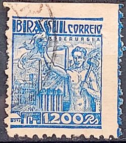 Selo Regular Cod RHM 380 Netinha Siderurgia 1200 Reis Filigrana Q 1943 Circulado 11