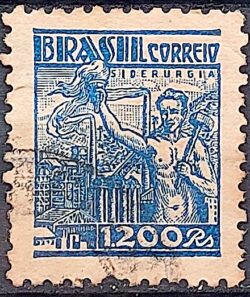 Selo Regular Cod RHM 380 Netinha Siderurgia 1200 Reis Filigrana Q 1943 Circulado 3