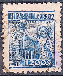 Selo Regular Cod RHM 380 Netinha Siderurgia 1200 Reis Filigrana Q 1943 Circulado 5