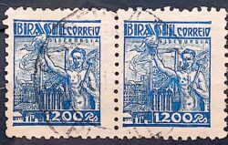 Selo Regular Cod RHM 380 Netinha Siderurgia 1200 Reis Filigrana Q 1943 Dupla Circulado 1