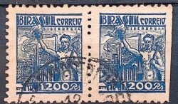 Selo Regular Cod RHM 380 Netinha Siderurgia 1200 Reis Filigrana Q 1943 Dupla Circulado 2