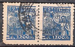 Selo Regular Cod RHM 380 Netinha Siderurgia 1200 Reis Filigrana Q 1943 Dupla Circulado 3