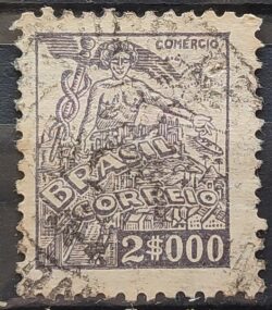 Selo Regular Cod RHM 381 Netinha Comercio 2000 Reis Filigrana Q 1943 Circulado 7