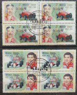 C 2345 Selo Automobilismo Chico Landi Ayrton Senna Formula 1 Carro 2000 Serie Completa Quadra CBC SP