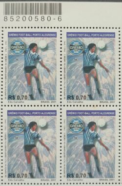 C 2406 Selo Campeoes da Libertadores Futebol Gremio 2001 Quadra Codigo de Barras