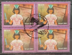 C 2418 Selo Madalena Caramuru Mulher Alfabetizada Índio 2001 Quadra CBC BA