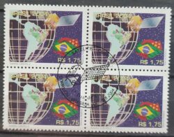C 2585 Selo Satélite CBERS-2 Espaco Mapa Comunicacao Bandeira China 2004 Quadra CBC DF