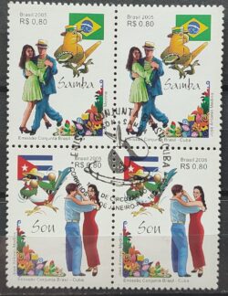 C 2627 Selo Emissao Conjunta Brasil Cuba Son Bandeira Danca Ave 2005 Quadra CBC RJ