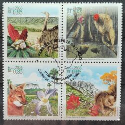C 2653 Selo Parques Nacionais Macaco Lobo Avestruz Ipe Fauna Flora 2006 CBC RJ Itatiaia