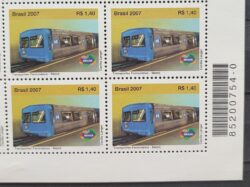 C 2698 Selo Transportes Ferroviarios Trem Locomotiva Metro 2007 Quadra Codigo de Barras